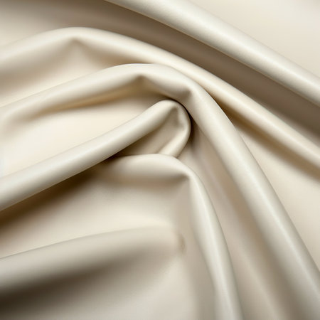 Closeup of rippled beige satin fabric texture backgroundの素材