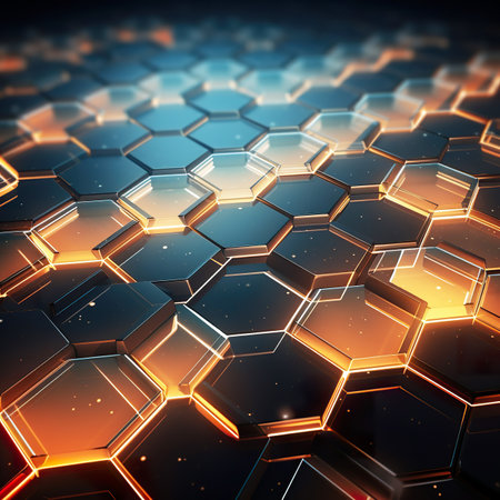 Abstract background with glowing hexagons. 3d rendering, 3d illustration.の素材