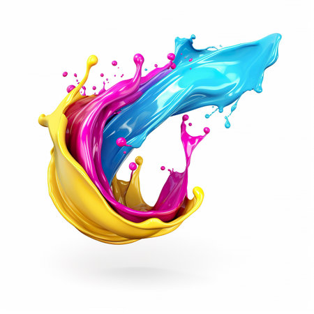 Colored paint splashes isolated on white background. 3d renderingの素材