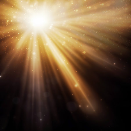 abstract gold background with bokeh effect and rays of lightの素材