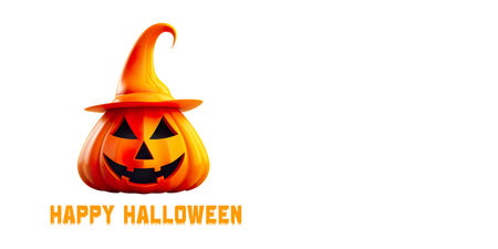 Halloween pumpkin with hat isolated on white background. 3d illustrationの素材