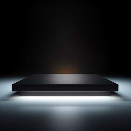 Empty black podium on a dark background. 3d rendering, mock upの素材