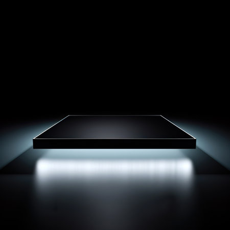 Empty black tablet computer on dark background. 3D Rendering.の素材