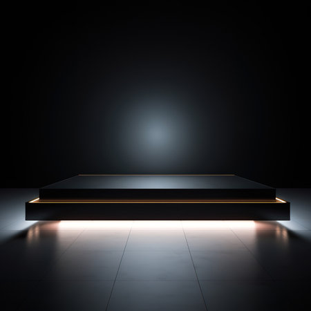 Empty black podium in the dark room. 3D Rendering.の素材