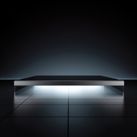 Empty podium in dark room. Mock up, 3D Renderingの素材