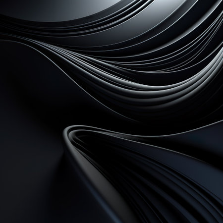 Abstract black background with wavy lines. 3d render illustration.の素材