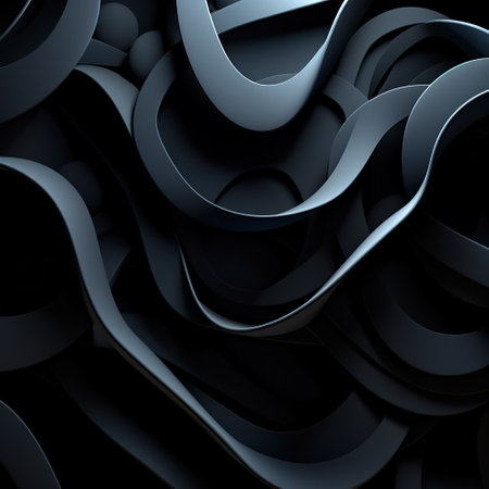 3d render, abstract background with black and blue wavy linesの素材