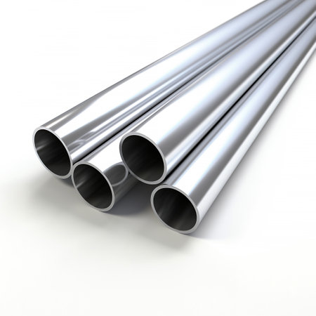 Steel pipes isolated on white background. 3d render illustration of metal pipesの素材
