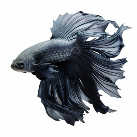 Capture the moving moment of black siamese fighting fish isolated on white background. betta fish.の素材