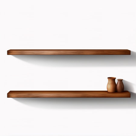 Wooden shelves with vases on the wall. Vector illustration.の素材