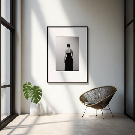 Mock up poster frame in modern interior, 3d render illustrationの素材