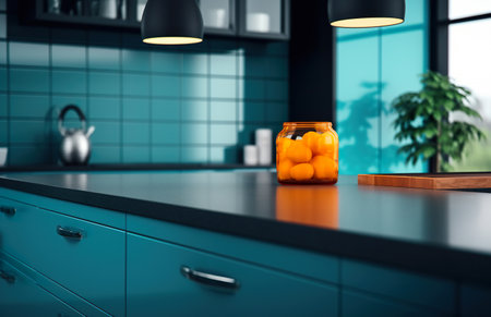 Blurred of kitchen with black countersの素材