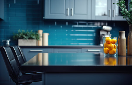 Blurred of kitchen with black countersの素材