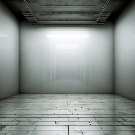 Abstract empty room with brick floor and white wall. 3D renderingの素材
