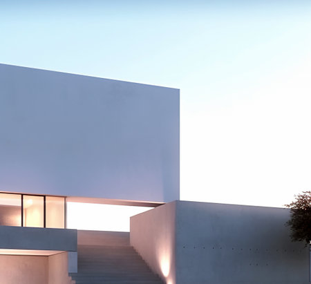 Modern architecture, white walls and blue sky background. Perspective view.の素材