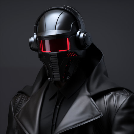 Man in a black leather jacket and helmet. 3d rendering.の素材