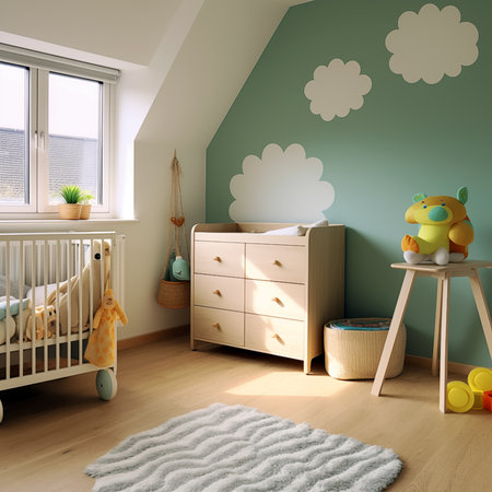 3d render of children's room interior with a crib and toysの素材