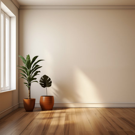 Empty room with plant on the wall. 3d illustration. Mock up.の素材