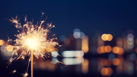 Burning sparkler on bokeh background. New year celebrationの素材