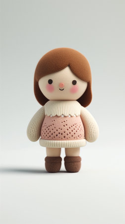Cute handmade doll isolated on white background. Minimal style.の素材