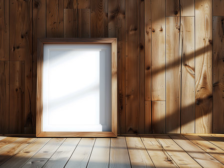 Empty wooden room with window. 3D rendering. Mock up.の素材