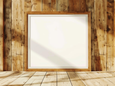 Blank white poster on wooden wall. Mock up, 3D Renderingの素材