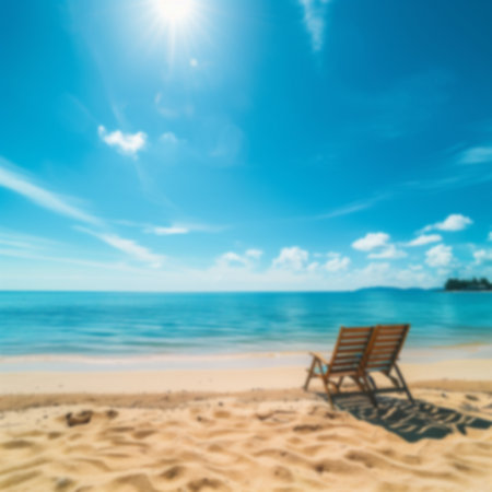 Abstract blur beautiful luxury beach and sea background - Holiday Vacation conceptの素材