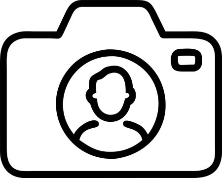 Camera icon with a man silhouette in the frame. Vector illustration.のイラスト素材