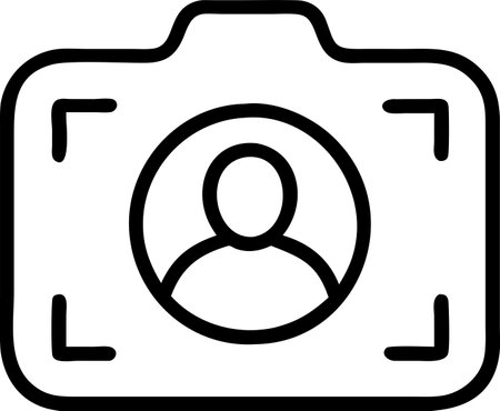 icon of photo camera with user, vector illustration on white background.のイラスト素材