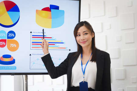 Business people in formal suit meeting with team coworker presentation with graph and chart in...