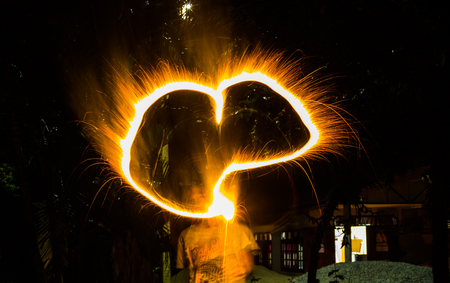 Paint lighting Fire spinning from steel woolの写真素材