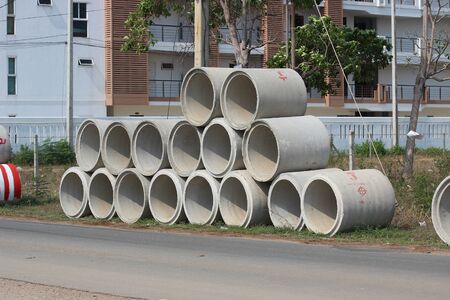 Concrete Pipe On street in thailandの写真素材