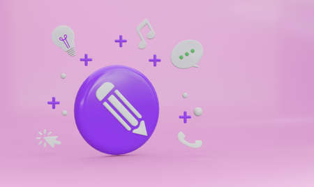 3D icons, Abstract social media, technology design banner and Education concept, 3d renderingの写真素材