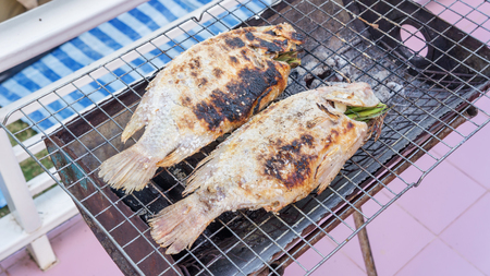 Salt Crusted Grilled Fish, Thai foodの写真素材