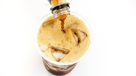 iced aerated soft drink on white background.