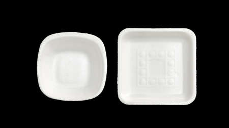 White foam tray on a black background.の写真素材