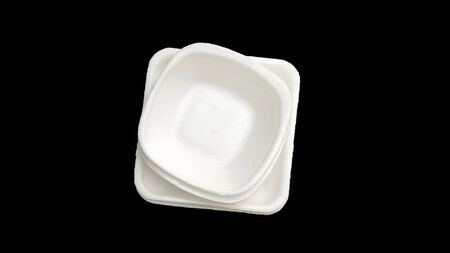 White foam tray on a black background.の写真素材