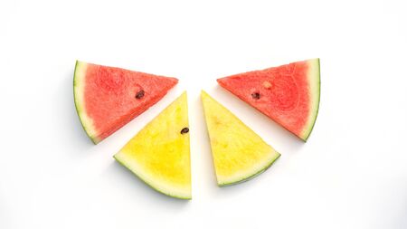 Yellow and red watermelon on a white background.