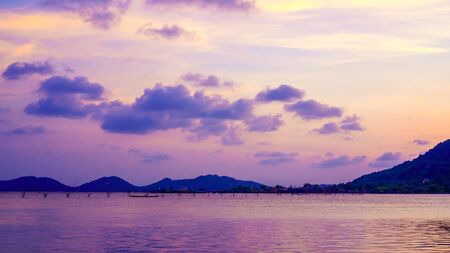 Sunset scene at Songkhla Lake in a south of Thailand.の写真素材