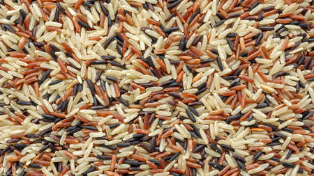 Organic three colors (red, black, and brown) parboiled rice for a background.の写真素材