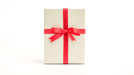 Silver gift box on a white background.の写真素材