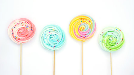 Colorful meringue lollipop on a white background.の写真素材
