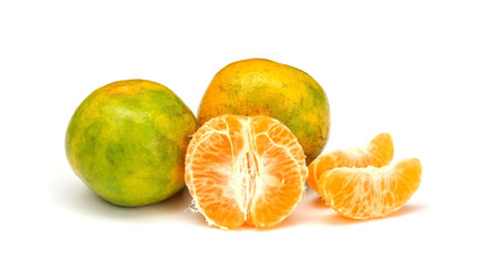 Tangerine orange fruit on a white background.の写真素材