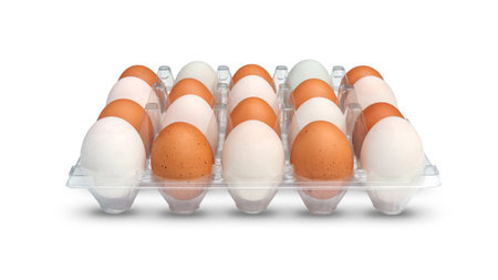 Chicken egg and duck egg on a white background.の写真素材