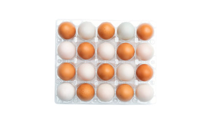 Chicken egg and duck egg on a white background.の写真素材