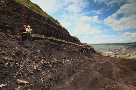 two people surveyors working at mining siteのeditorial素材