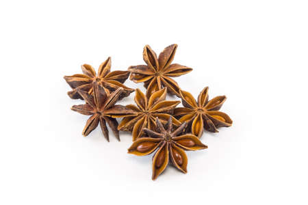 Star anise spice fruits and seeds isolated on white backgroundの写真素材