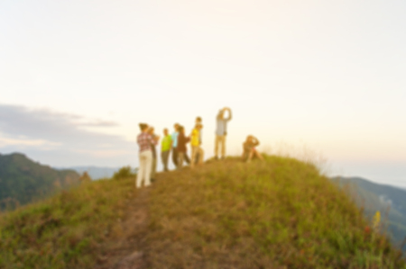 blurred people at view point oin the mountainsの写真素材