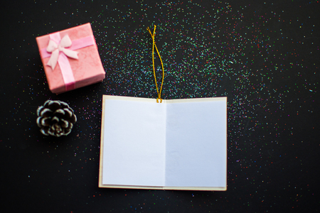 gift box with Christmas theme on glitter background. soft focus.の写真素材