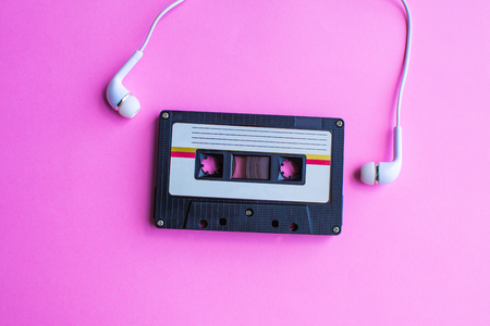 retro of tape cassette on pink background. soft focus.の写真素材